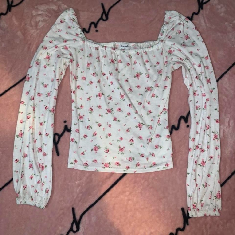 Sunset & Sixth cottagecore floral square neck top, Women’s M